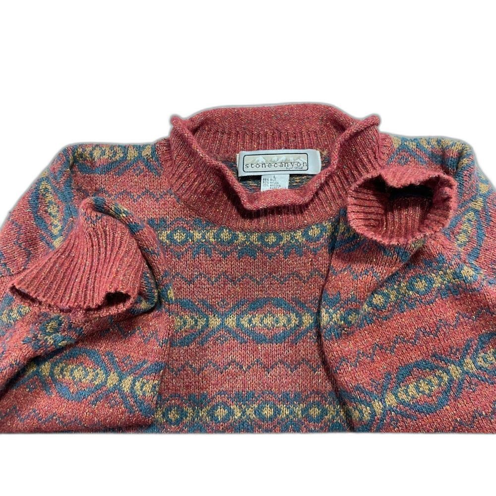 Silk Angora Stone Canyon Sweater W/ L Red Fair Isle Mock Neck excellent vintage - Picture 12 of 12